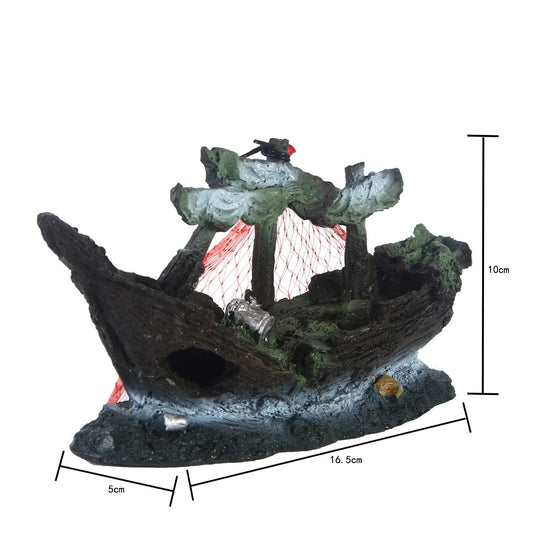 Resin Shipwreck Aquarium Decoration - Sunken Boat with Water Grass eprolo