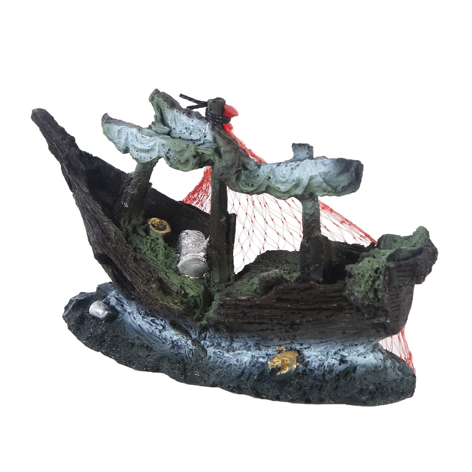 Resin Shipwreck Aquarium Decoration - Sunken Boat with Water Grass eprolo