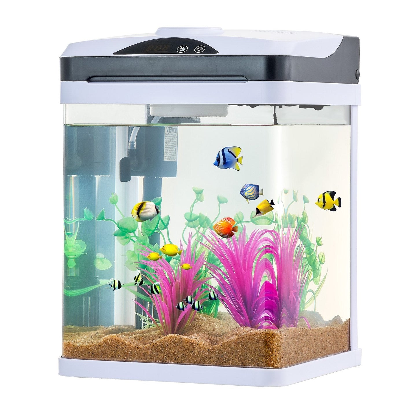 2 Gallon Fish Tank Aquarium LED Smart Square Clear Glass 7 Color Self Cleaning eprolo
