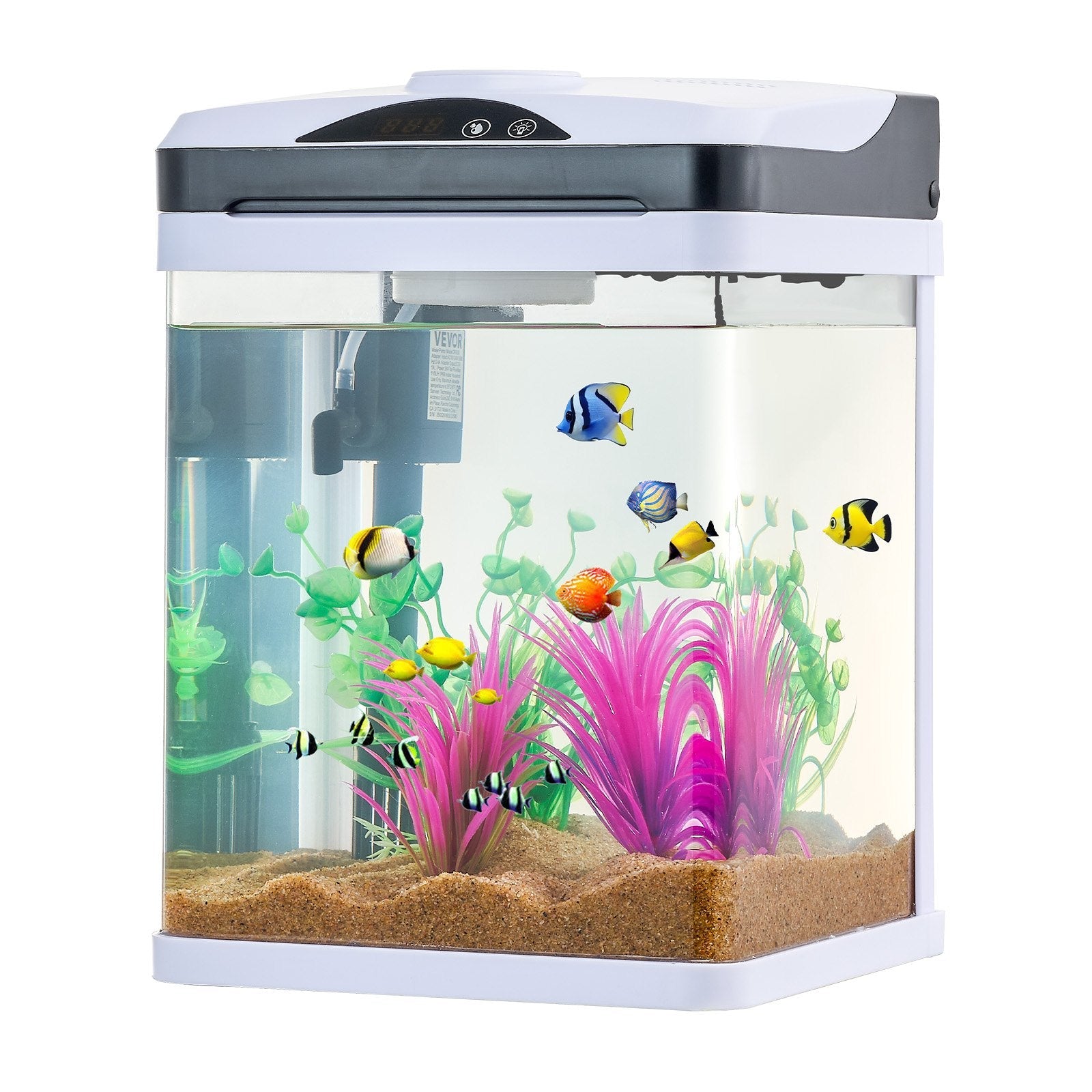 2 Gallon Fish Tank Aquarium LED Smart Square Clear Glass 7 Color Self Cleaning eprolo