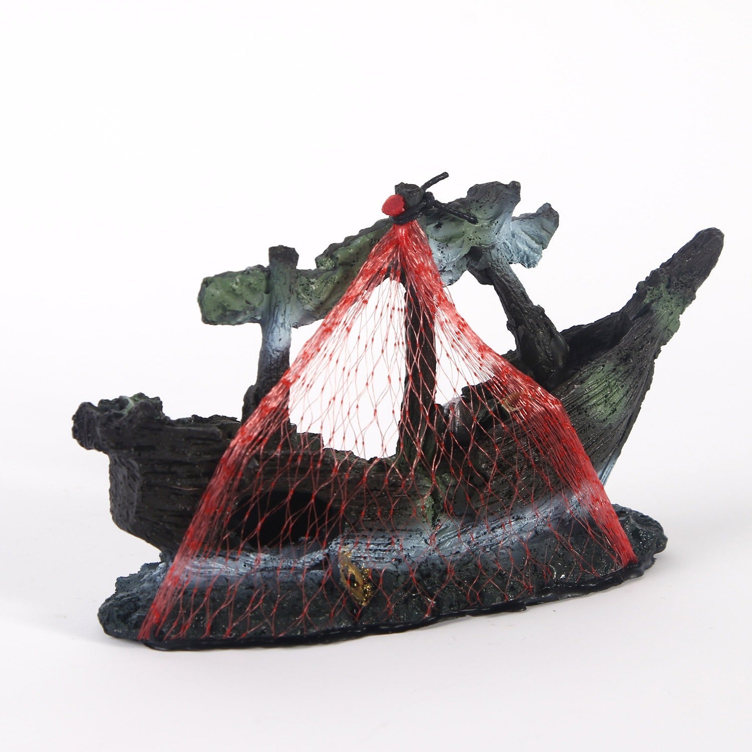 Resin Shipwreck Aquarium Decoration - Sunken Boat with Water Grass eprolo