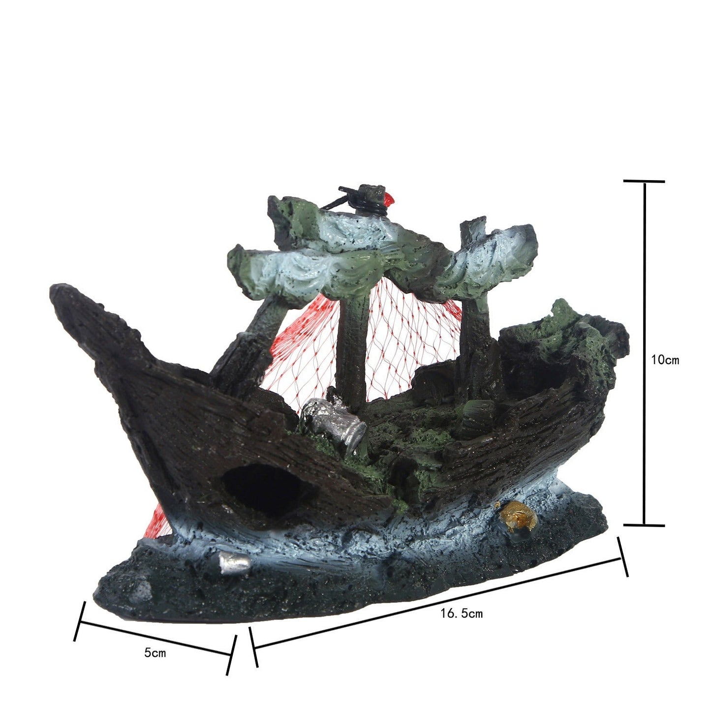Resin Shipwreck Aquarium Decoration - Sunken Boat with Water Grass eprolo