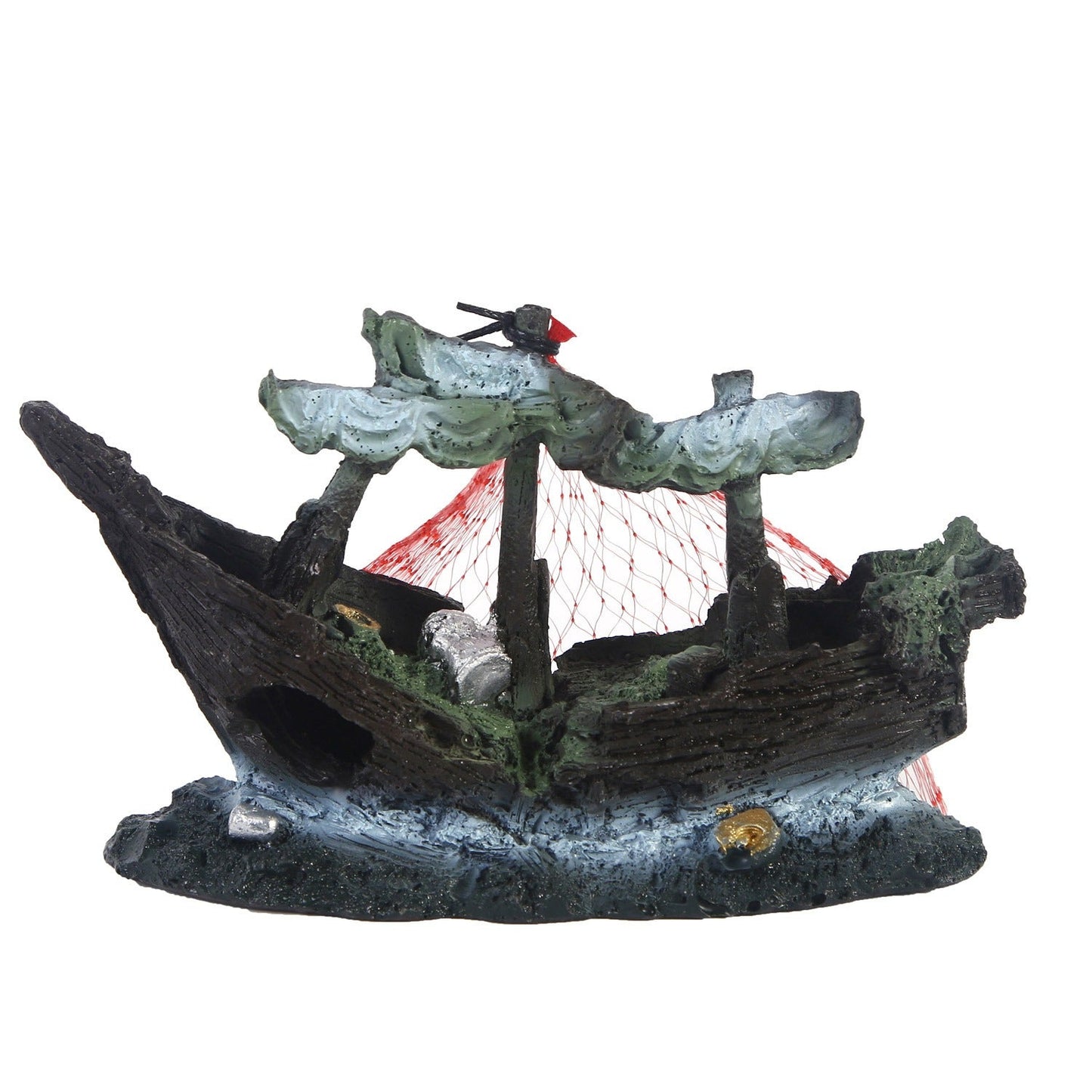 Resin Shipwreck Aquarium Decoration - Sunken Boat with Water Grass eprolo