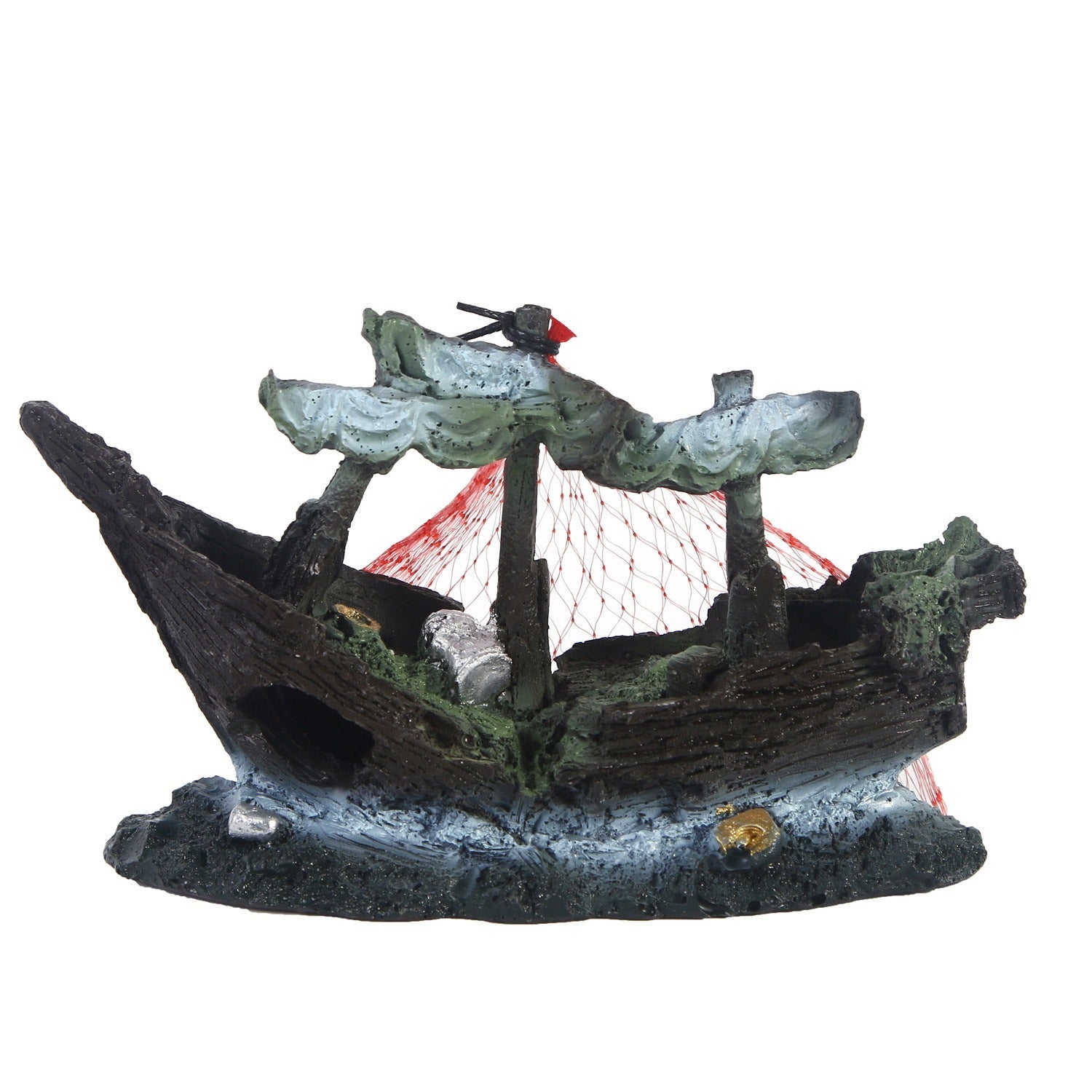 Resin Shipwreck Aquarium Decoration - Sunken Boat with Water Grass eprolo