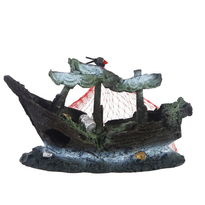 Resin Shipwreck Aquarium Decoration - Sunken Boat with Water Grass eprolo