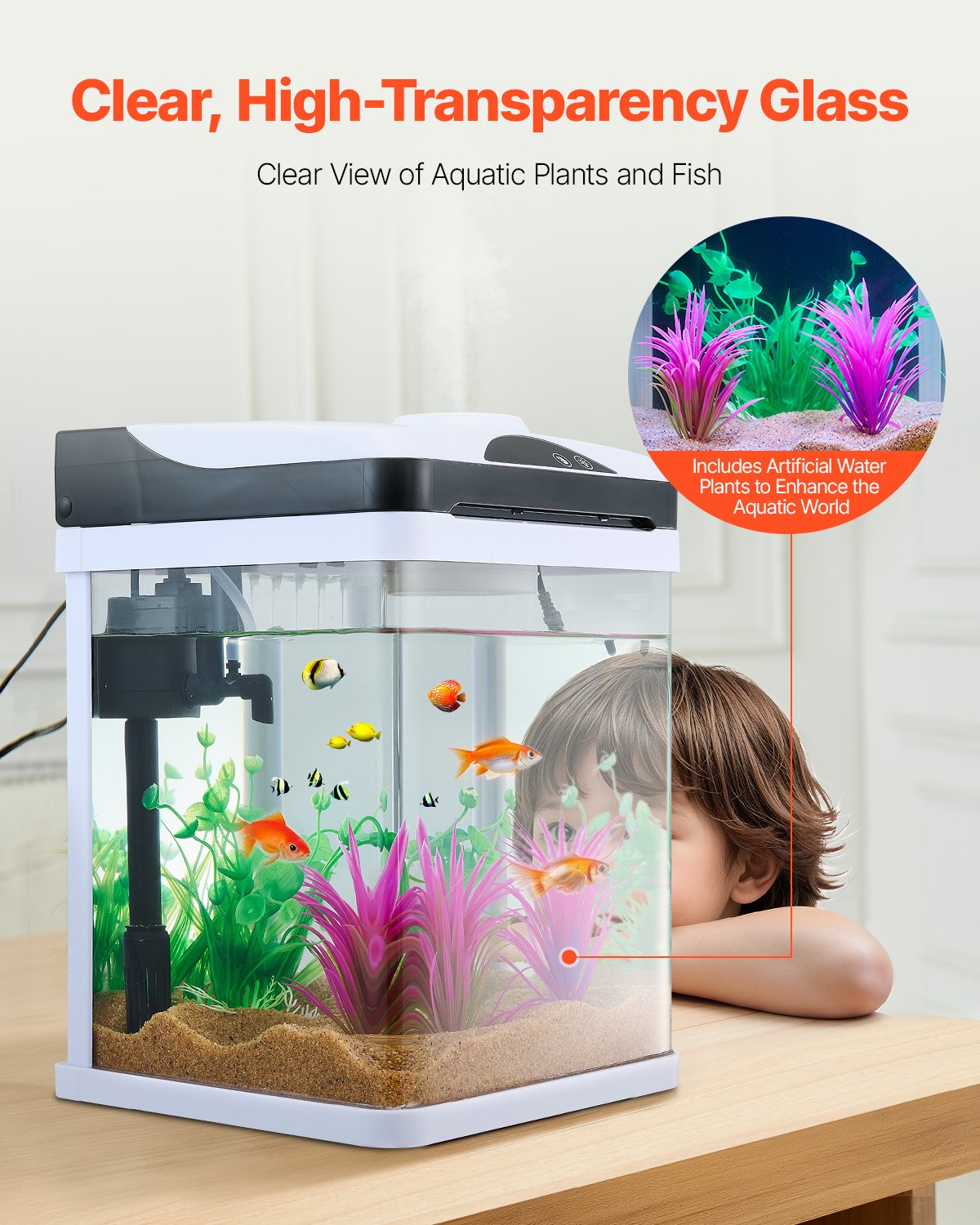 2 Gallon Fish Tank Aquarium LED Smart Square Clear Glass 7 Color Self Cleaning eprolo