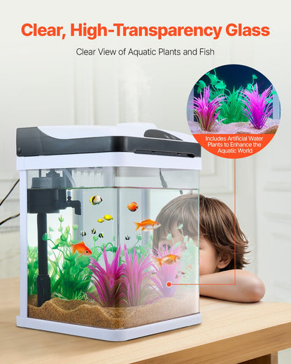 2 Gallon Fish Tank Aquarium LED Smart Square Clear Glass 7 Color Self Cleaning eprolo